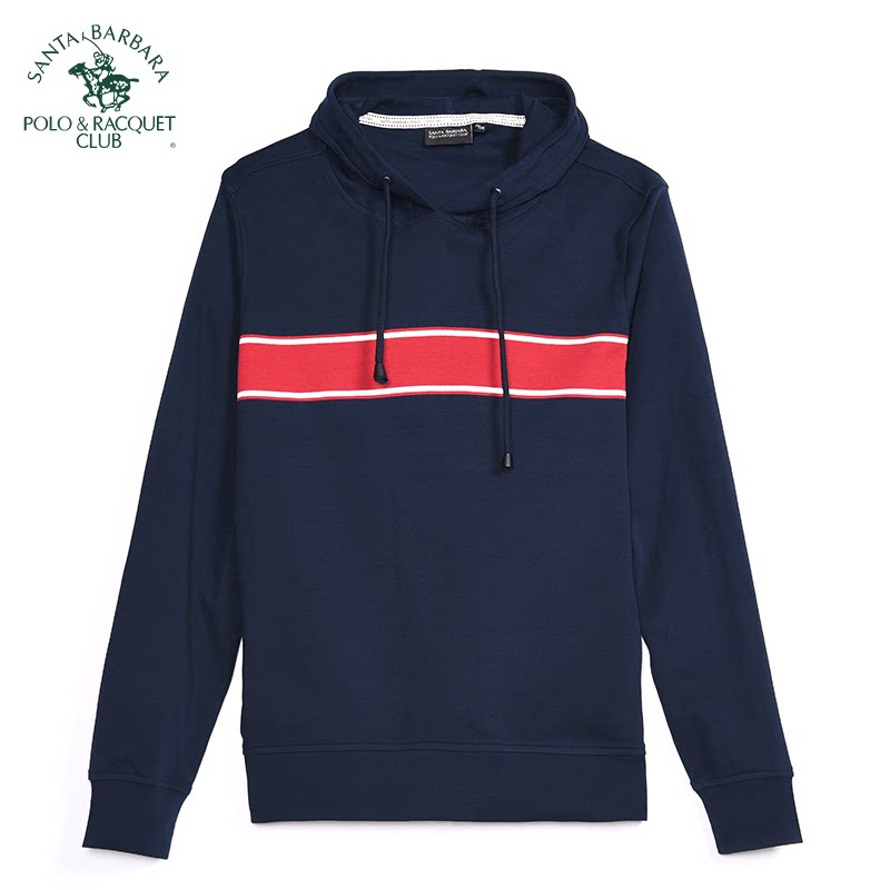 圣大保罗春装纯棉舒适套头连帽卫衣撞色男士针织休闲上衣新品