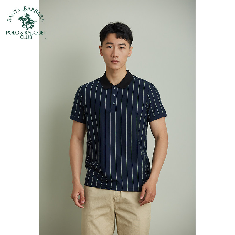 圣大保罗男士短袖Polo衫2023夏季新款商务休闲细条纹翻领T恤合身