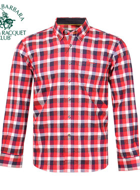 圣大保罗男士长袖衬衫磨毛格子男装纯棉休闲衬衣PW1