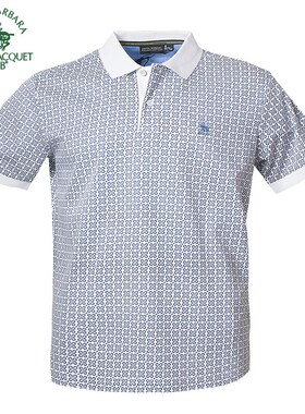 圣大保罗男装休闲翻领丝光棉碎花短袖T恤衫PS15KT211