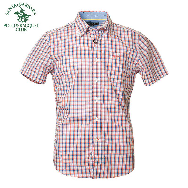 S.B.POLO/圣大保罗男装时尚休闲短袖衬衣纯棉格子半袖衬衫夏薄款