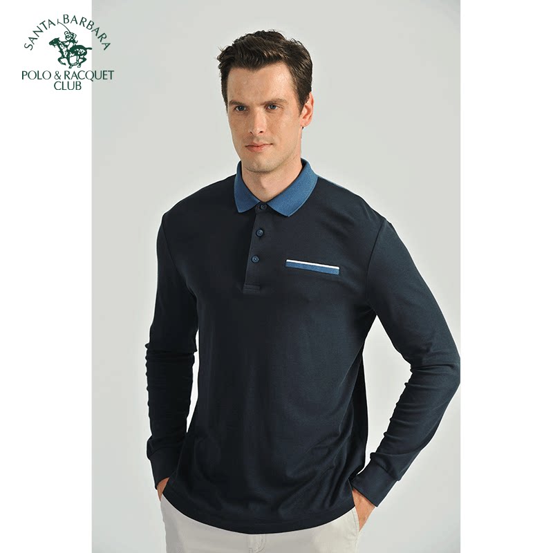 圣大保罗秋冬男士长袖t恤商务休闲净色polo领纯棉体恤青年上衣
