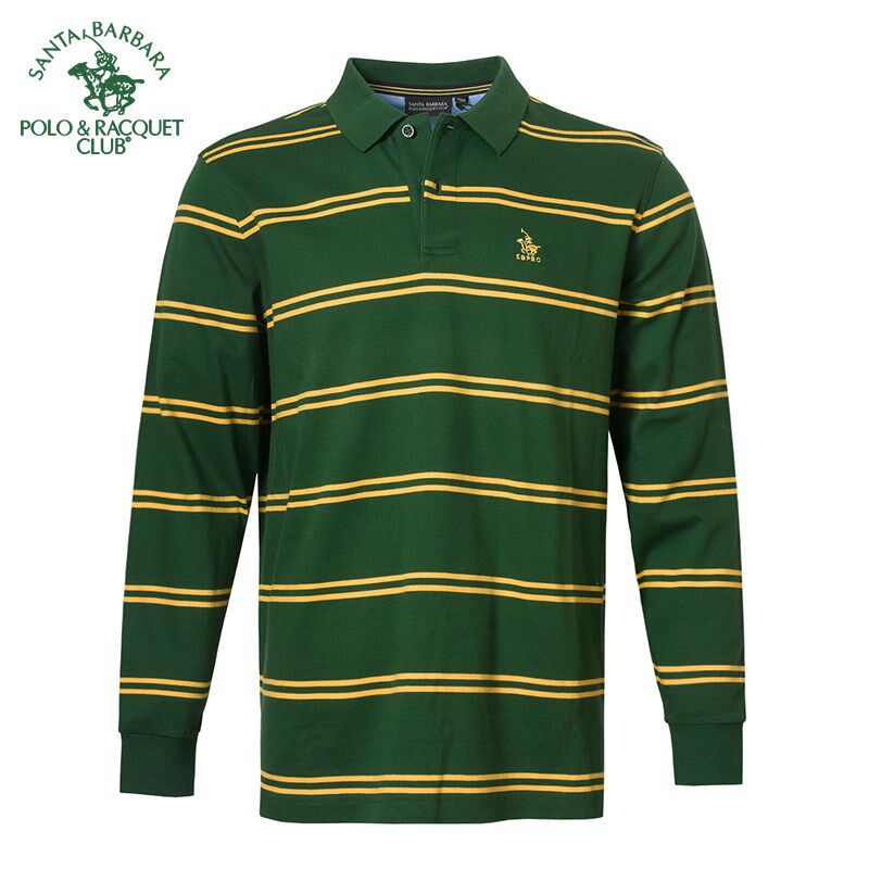 圣大保罗男装纯棉条纹长袖T恤休闲翻领商务polo衫PS15KT116合