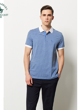 圣大保罗男装夏季新款双丝光棉休闲条纹短袖t恤衫PS15KT225