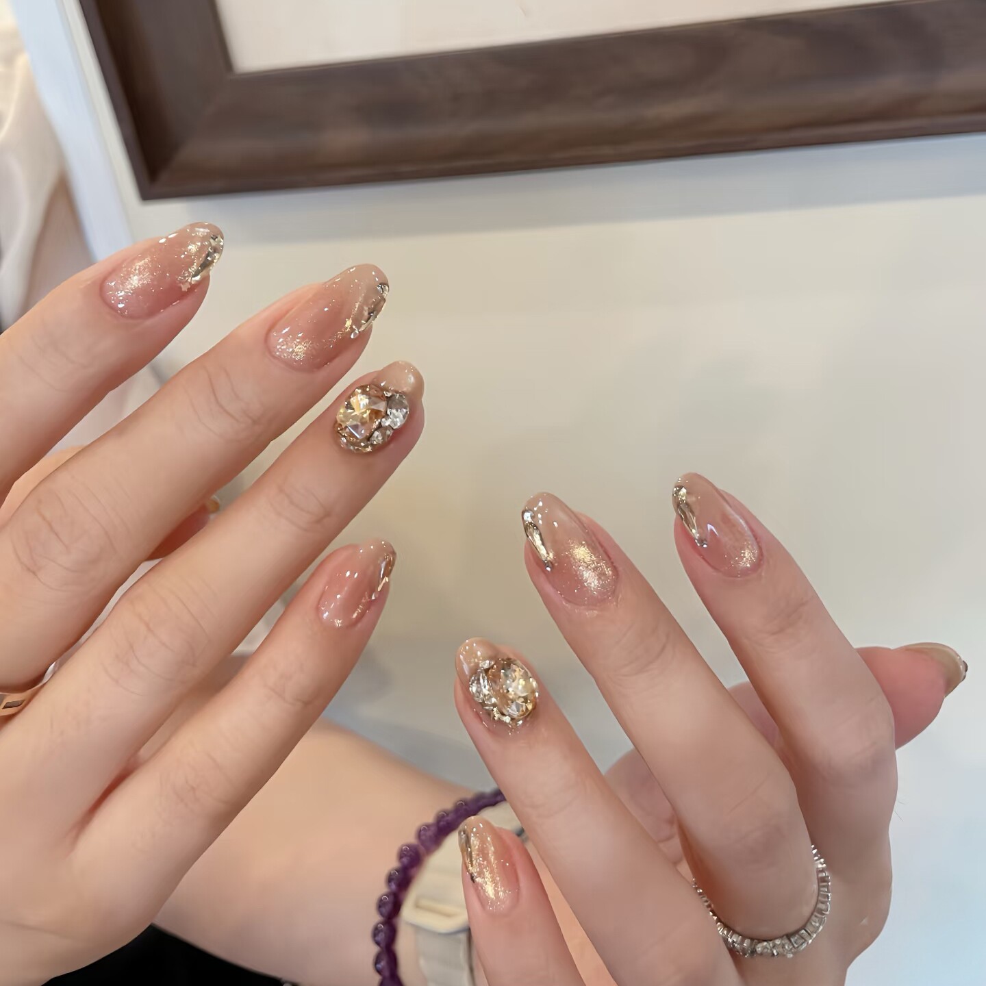 纯手工穿戴甲美拉德水钻美甲贴氛围感亮晶晶闪粉猫眼显白指甲贴片,彩妆/香水/美妆工具,穿戴甲/甲片,淘宝优惠券,粉丝福利购,淘宝优惠卷