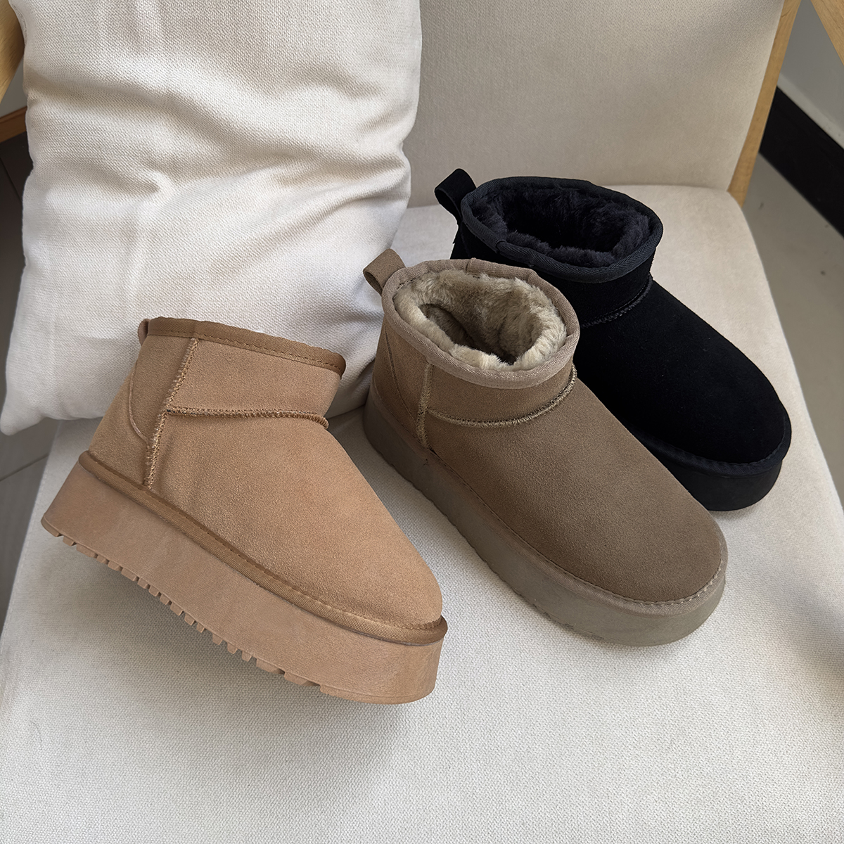 增高雪地靴真皮小个子保暖短靴