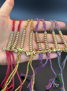 藏式佛珠黄铜手搓棉线流苏金刚菩提子手串文玩铜珠子计数器配饰