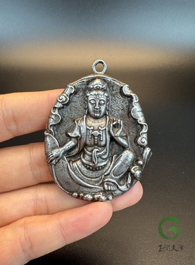 复古天铁观音牌莲花观音挂件吊坠双面雕刻荷花观音菩萨纯铁佛牌