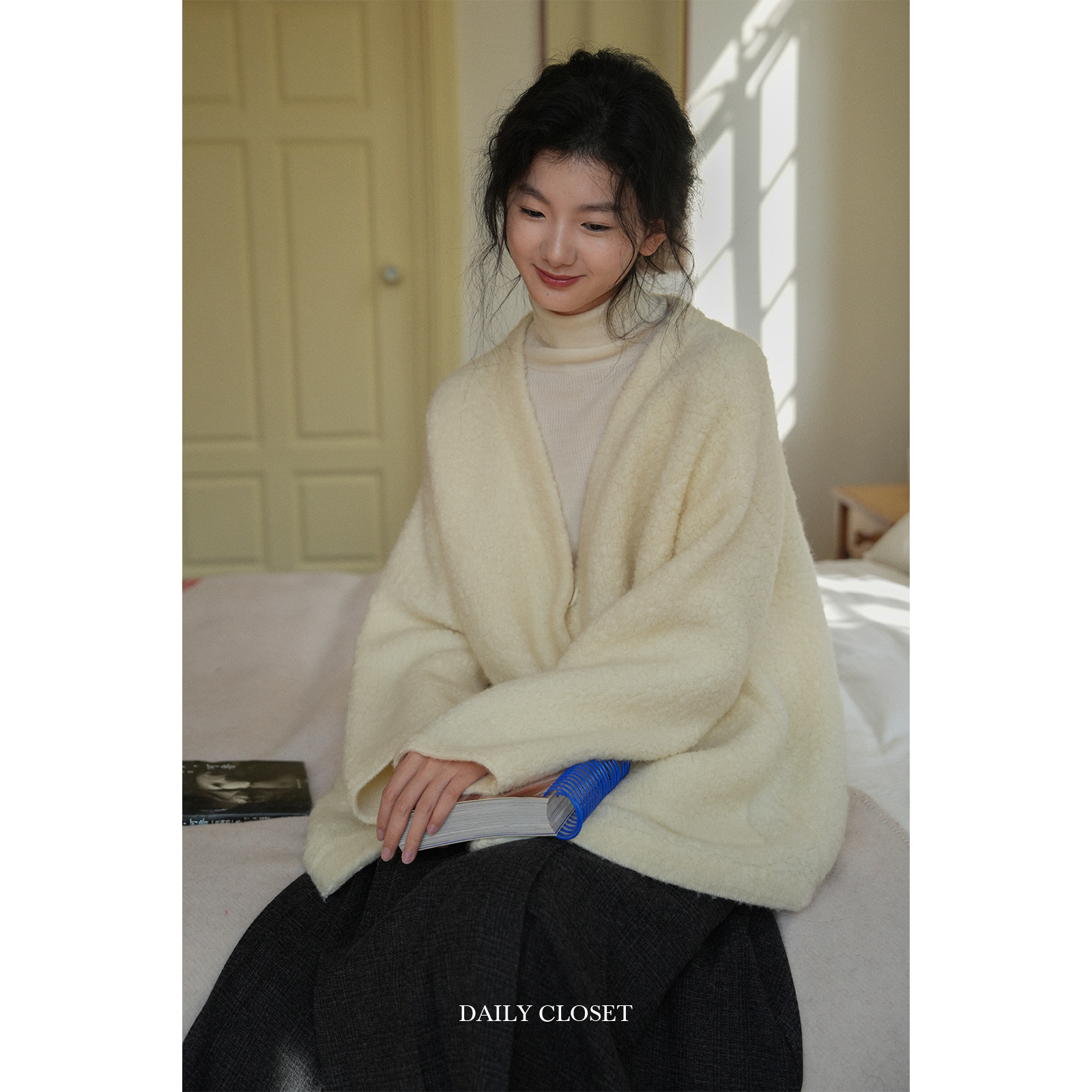 全羊毛圈圈纱重磅开衫中长款外套