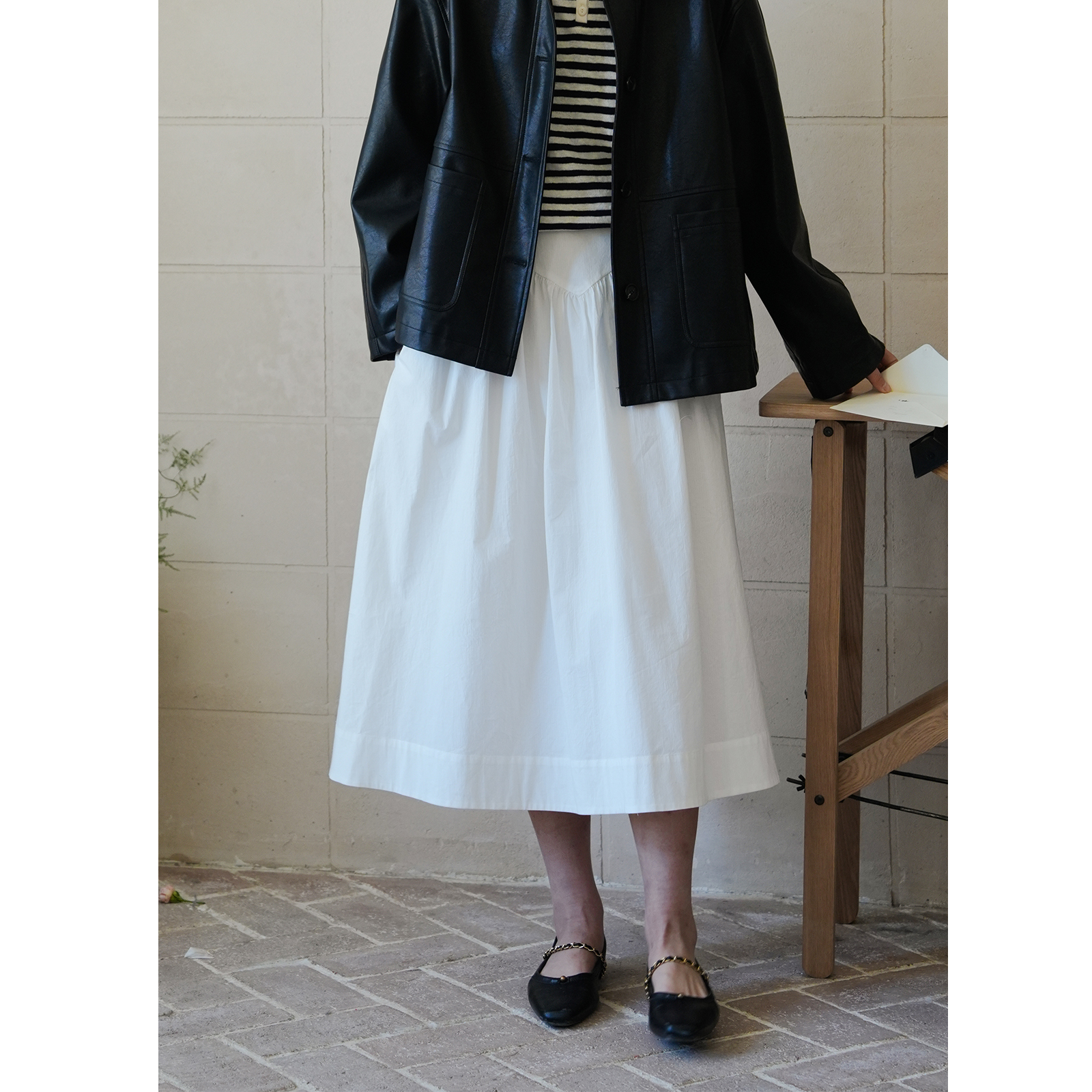 DAILYCLOSET公主日记 白色法式简约棉质伞裙A字半身裙