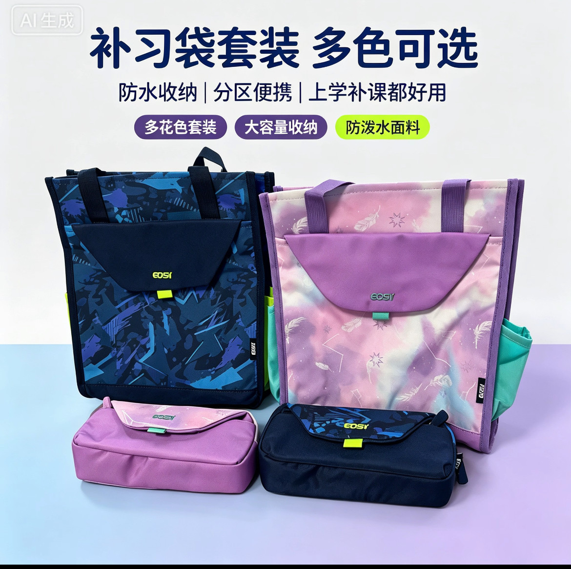 Eosy品牌小学生小童手提补习袋儿童手拎补课书袋 笔袋文具袋套装