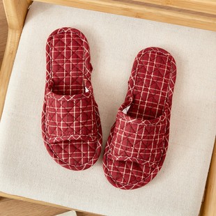 男夏季 女情侣布拖鞋 可机洗 格子室内家居家用无声静音布底拖鞋 新款