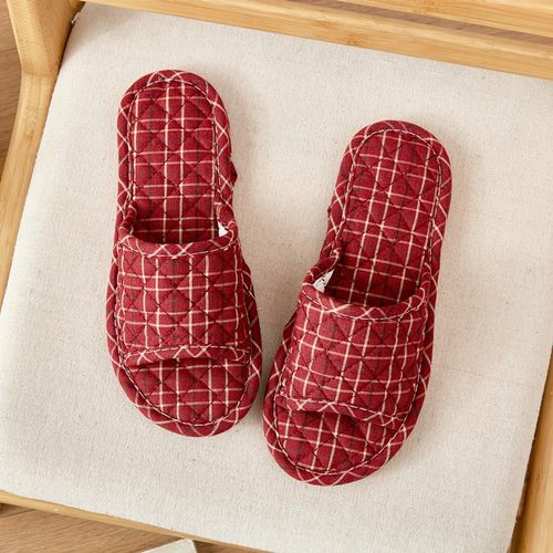 格子布艺情侣静音机洗拖鞋