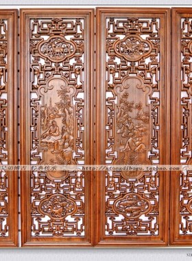 东阳木雕画挂件 中式客厅壁饰 香樟实木条屏琴棋书画四件套126*39