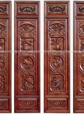 东阳木雕挂屏 条屏四件套香樟木浮雕木雕画 客厅沙发墙壁挂120*30