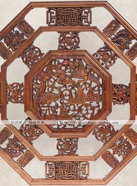 东阳木雕挂件 壁饰香樟木雕刻 壁挂精品客厅装修 八角形 松鹤延年