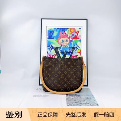 捡漏99新换植鞣皮LV路易威登老花中号looping包内里干净24*21*10