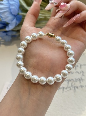 Rusizi正圆施家珍珠手链显气质百搭款高级手链女生个性小众串珠