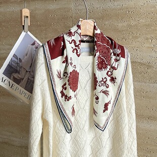 八角宫灯图 四拼红蓝撞色双面异色 19姆米真丝花萝方巾 丝巾围巾