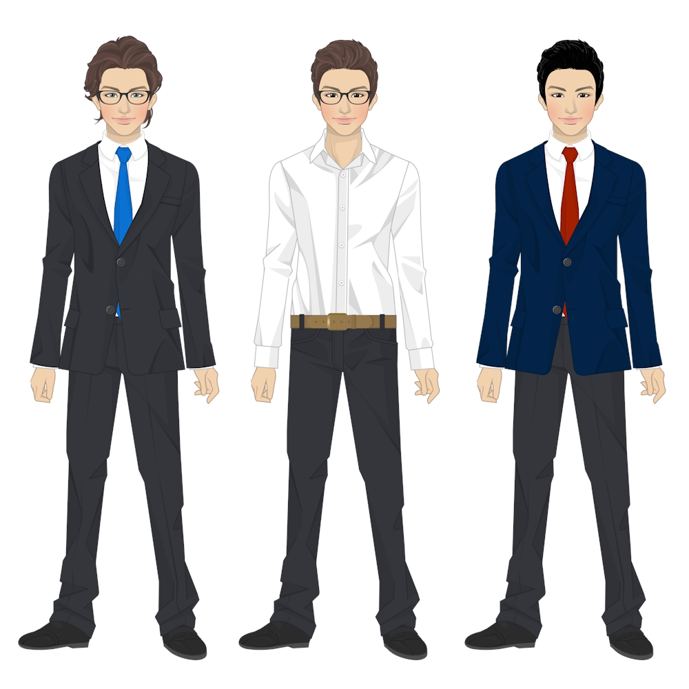 三色着装卡通角色男主持人物动作动画视频素材 透明  绿底