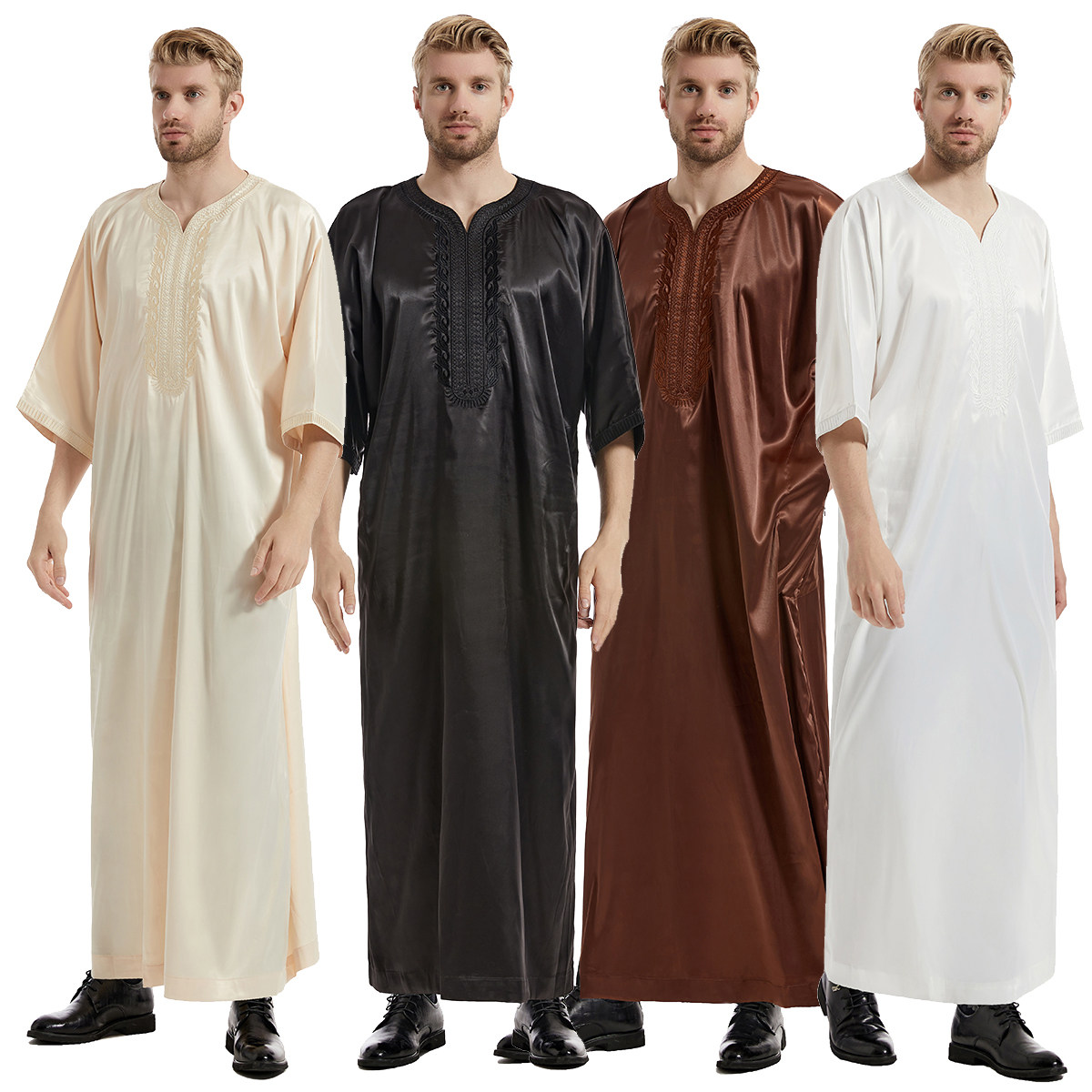 MIDDLE EASTERN ARAB DUBAI HUI NATIONAL COSTUME SATIN MIDDLE SLEEVE EMBROIDERY MENS MENS ROBE TH827