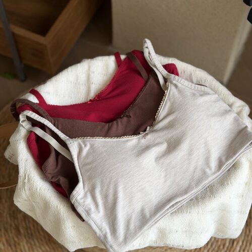 糯谜~韩系细肩带方领内衣套装磨毛居家女士文胸内裤慵懒随性套装