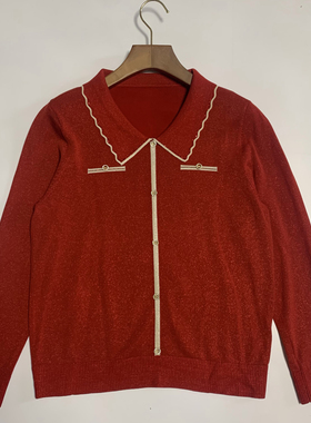 2025秋季新款时尚翻领天丝针织衫显瘦条纹毛衣女装89419