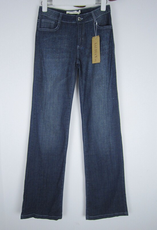 专柜正品 sai dian/赛典 春秋烫钻百搭中腰直筒牛仔裤女长裤 标齐