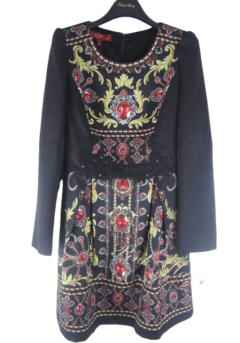 pink mary粉红玛琍/粉红玛丽 春花色钉钻修身连衣裙pmadw5636标齐