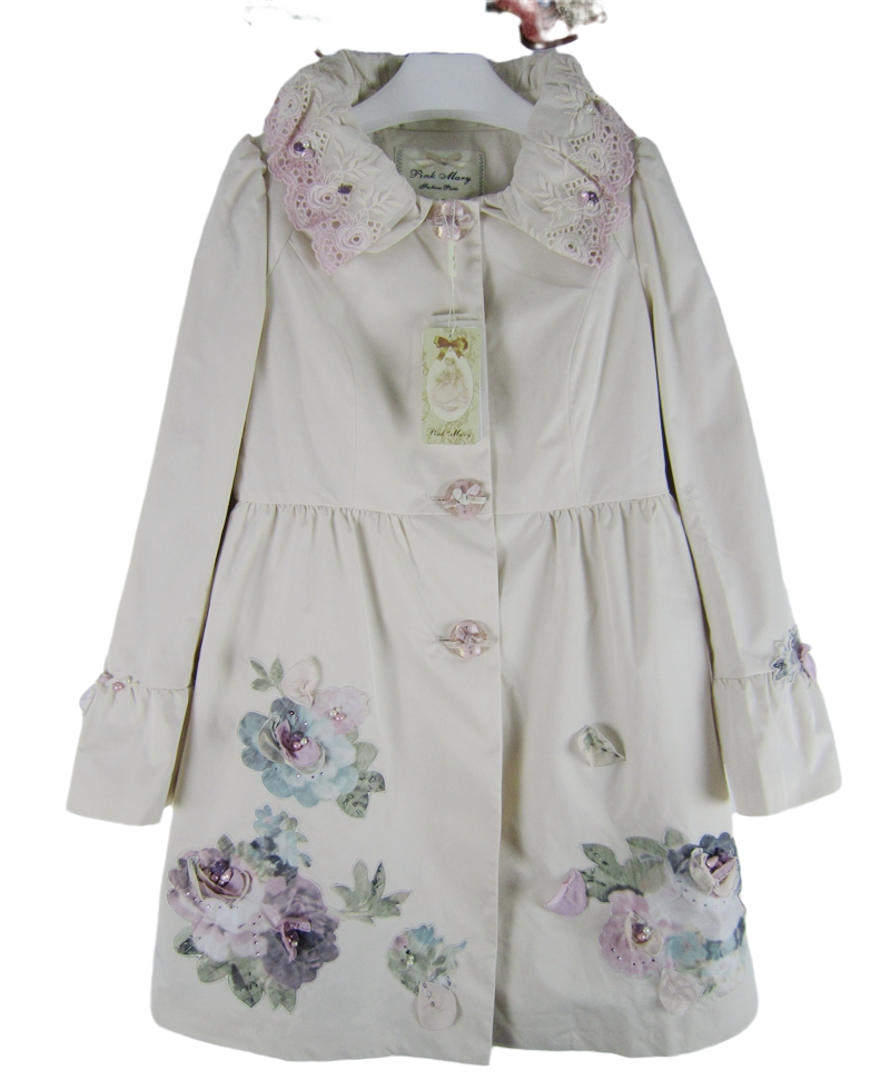 粉红玛琍钉珠拆卸中长羽绒服标齐