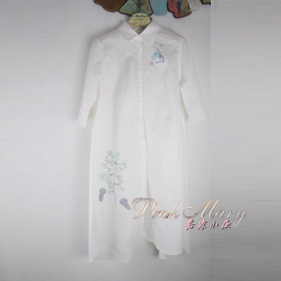 粉红玛丽夏季纯色衬衫连衣裙