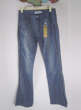 专柜正品saidian/赛典 春夏烫钻中腰薄款直筒牛仔裤大码女裤 标齐