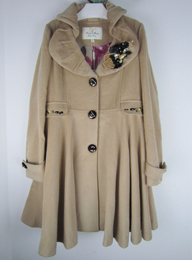 pink mary 粉红玛丽/粉红玛琍 冬季钉钻花饰羊毛混纺大衣女 标齐