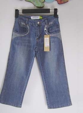 专柜正品saidian/赛典 夏季烫钻中腰七分裤牛仔裤女标齐