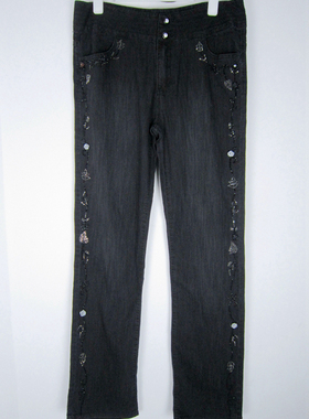 专柜正品 saidian/赛典 春夏中腰修身烫钻直筒薄款牛仔裤女 标齐