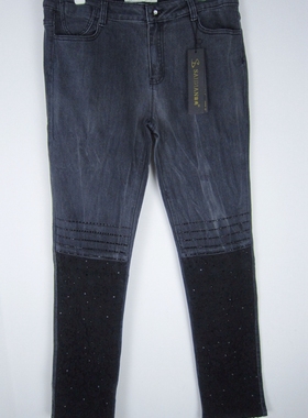 专柜正品 saidian/赛典 春秋季烫钻蕾丝拼接款休闲牛仔裤女 标齐