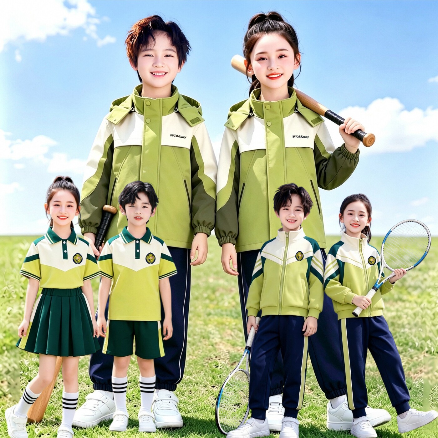 全套系绿色冲锋衣校服运动三件套