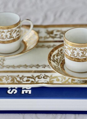 现货 老巴黎瓷艺工坊Le Tallec手绘鎏金双人法式咖啡杯配托盘