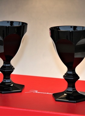 法国Baccarat/巴卡拉罕见黑色哈酷水晶杯一对带盒Philippe Starck