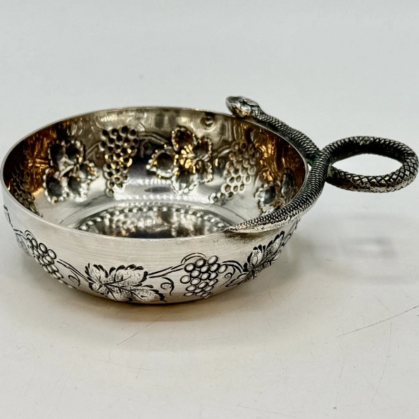 包邮 法国古董银器950纯银品酒小银碗法式酒具酒杯蛇形手柄