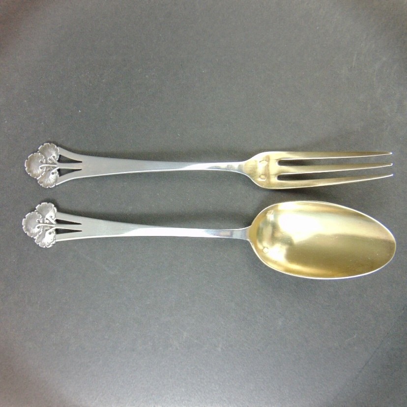 法国大银匠Alphonse DEBAIN纸莎草系列纯银鎏金甜品叉勺新艺术,餐饮具,西餐餐具套装,淘宝优惠券,粉丝福利购,淘宝优惠卷