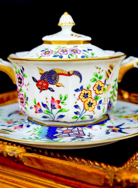 包邮 法国老巴黎瓷器Le Tallec手绘汤碗法式中古餐具