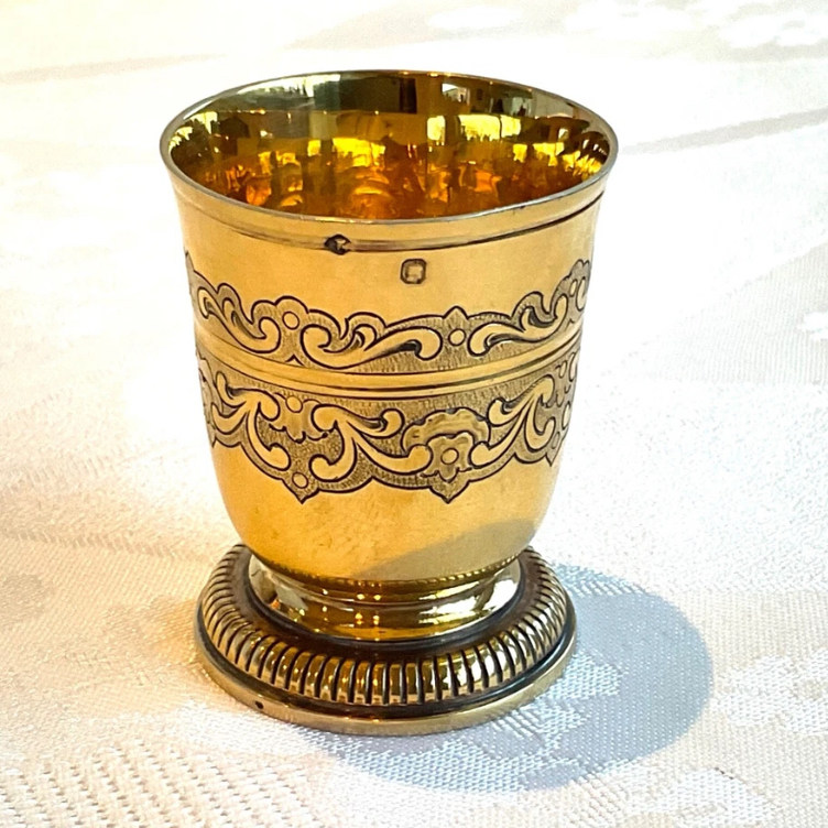 西洋银器收藏法国大银匠古董纯银鎏金烈酒杯白酒杯法式高级酒具