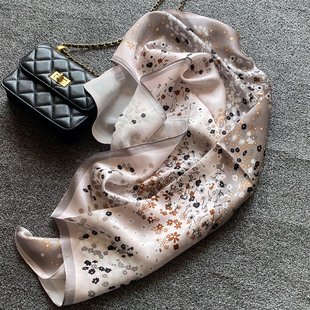 温柔粉灰配色100%桑蚕丝围巾65 65cm中方巾春秋百搭真丝丝巾领巾