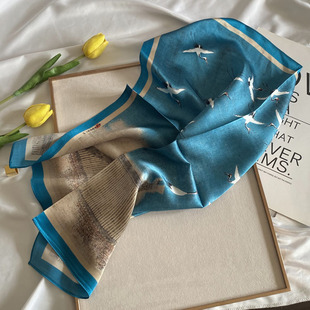 古典中国风宋徽宗瑞鹤图真丝丝巾小方巾100%桑蚕丝印花女围巾领巾