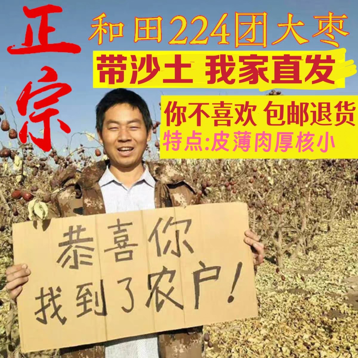 新货新疆大枣和田红枣玉枣子吊干224团带土农家核小肉厚甜原生态