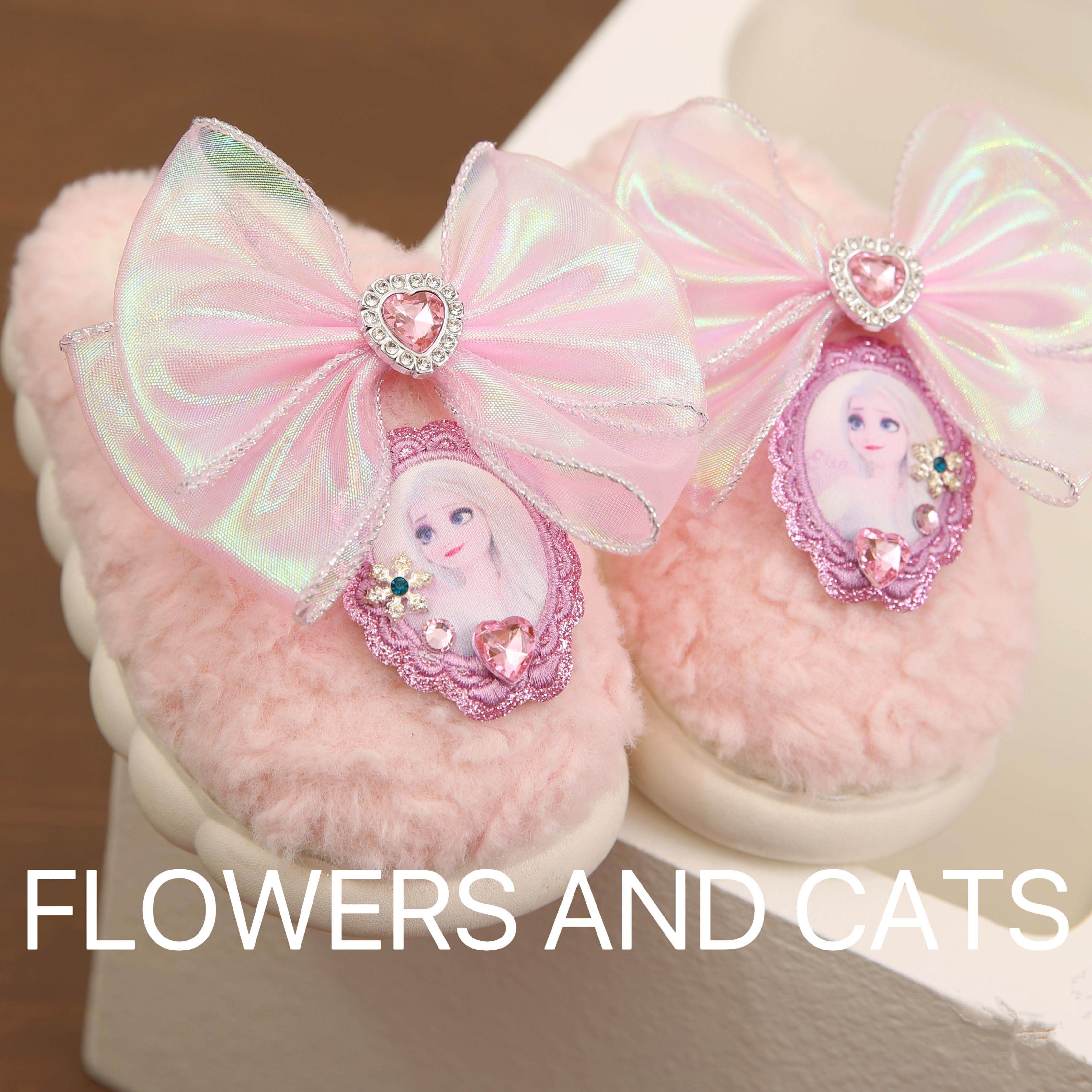 爱莎儿童拖鞋冬季室内家居卡通加绒厚底宝宝棉拖保暖女童棉拖鞋T