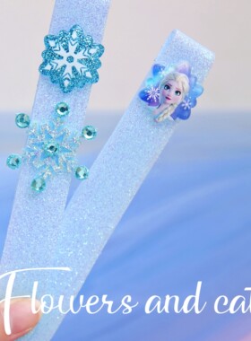 Flowers and cats夏季爱莎公主魔术贴发带儿童女碎发贴刘海贴蓝色