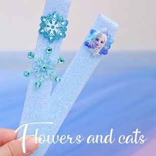 Flowers and cats夏季爱莎公主魔术贴发带儿童女碎发贴刘海贴蓝色