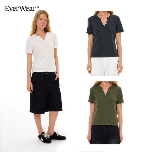 EverWear极简亚麻V领T恤女